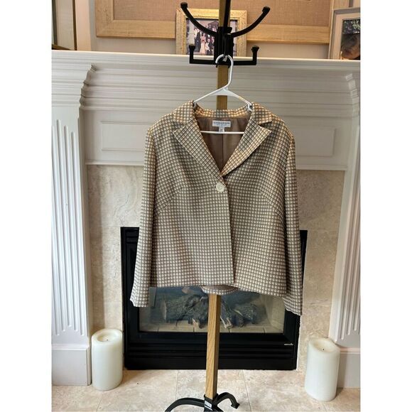 Sag Harbor Tweed Blazer Trapeze Suit Jacket Women’s Size 16W Coat Beige and Crea - Picture 1 of 7